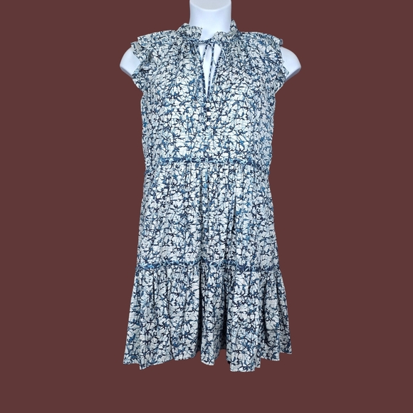 Veronica Beard Dresses & Skirts - Veronica Beard Womens Blue Batik Print Zee Tiered Mini Dress Size 6